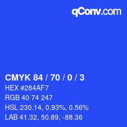 Color code: CMYK 84 / 70 / 0 / 3 | qconv.com