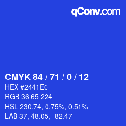 カラーコード: CMYK 84 / 71 / 0 / 12 | qconv.com