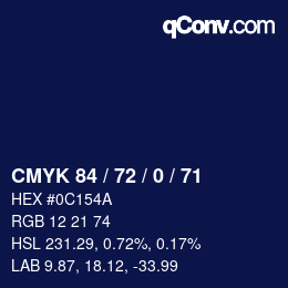 Color code: CMYK 84 / 72 / 0 / 71 | qconv.com