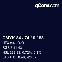Código de color: CMYK 84 / 74 / 0 / 83 | qconv.com