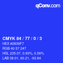 颜色代码: CMYK 84 / 77 / 0 / 3 | qconv.com