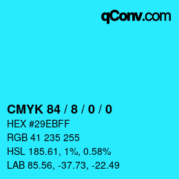 カラーコード: CMYK 84 / 8 / 0 / 0 | qconv.com