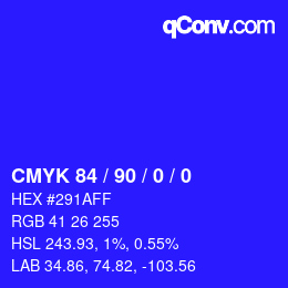 颜色代码: CMYK 84 / 90 / 0 / 0 | qconv.com