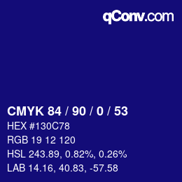 カラーコード: CMYK 84 / 90 / 0 / 53 | qconv.com