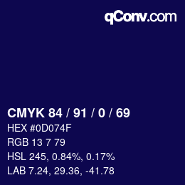 Color code: CMYK 84 / 91 / 0 / 69 | qconv.com
