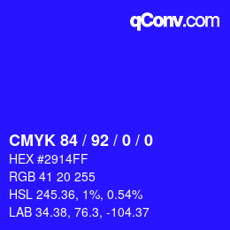カラーコード: CMYK 84 / 92 / 0 / 0 | qconv.com
