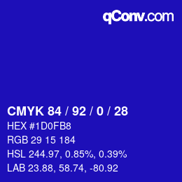 カラーコード: CMYK 84 / 92 / 0 / 28 | qconv.com