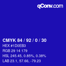 カラーコード: CMYK 84 / 92 / 0 / 30 | qconv.com