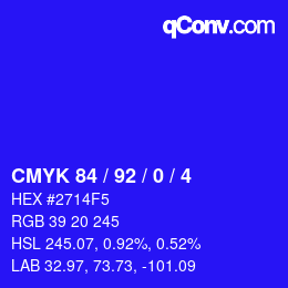 カラーコード: CMYK 84 / 92 / 0 / 4 | qconv.com