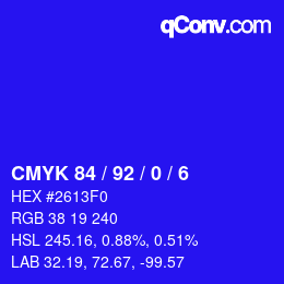 カラーコード: CMYK 84 / 92 / 0 / 6 | qconv.com