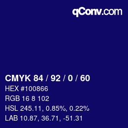 颜色代码: CMYK 84 / 92 / 0 / 60 | qconv.com