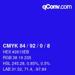 カラーコード: CMYK 84 / 92 / 0 / 8 | qconv.com