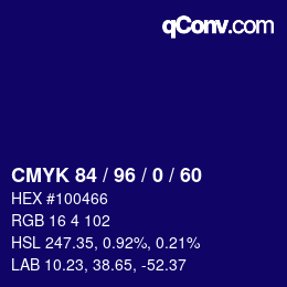 颜色代码: CMYK 84 / 96 / 0 / 60 | qconv.com