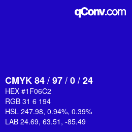 颜色代码: CMYK 84 / 97 / 0 / 24 | qconv.com