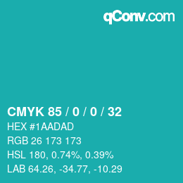 カラーコード: CMYK 85 / 0 / 0 / 32 | qconv.com