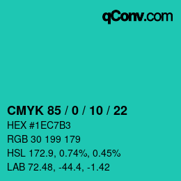 カラーコード: CMYK 85 / 0 / 10 / 22 | qconv.com