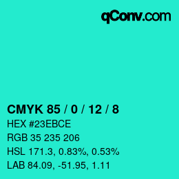 カラーコード: CMYK 85 / 0 / 12 / 8 | qconv.com