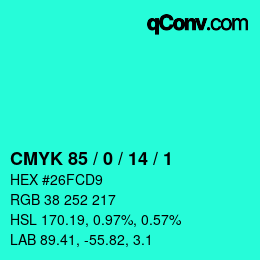 颜色代码: CMYK 85 / 0 / 14 / 1 | qconv.com