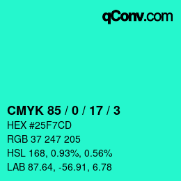 颜色代码: CMYK 85 / 0 / 17 / 3 | qconv.com
