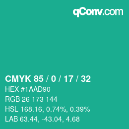 颜色代码: CMYK 85 / 0 / 17 / 32 | qconv.com