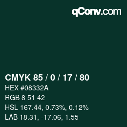 カラーコード: CMYK 85 / 0 / 17 / 80 | qconv.com