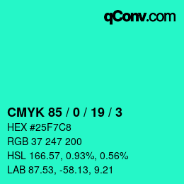 Color code: CMYK 85 / 0 / 19 / 3 | qconv.com