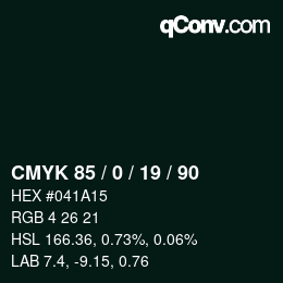 Farbcode: CMYK 85 / 0 / 19 / 90 | qconv.com