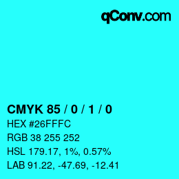 カラーコード: CMYK 85 / 0 / 1 / 0 | qconv.com