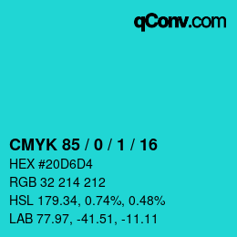 カラーコード: CMYK 85 / 0 / 1 / 16 | qconv.com