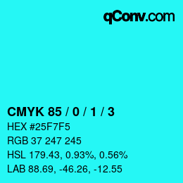 カラーコード: CMYK 85 / 0 / 1 / 3 | qconv.com