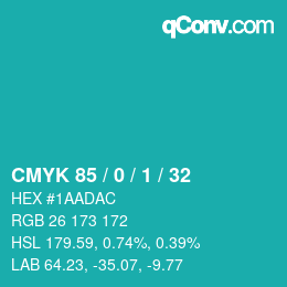 颜色代码: CMYK 85 / 0 / 1 / 32 | qconv.com