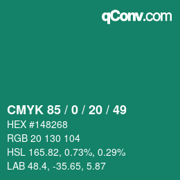 颜色代码: CMYK 85 / 0 / 20 / 49 | qconv.com