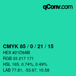 颜色代码: CMYK 85 / 0 / 21 / 15 | qconv.com