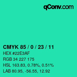 カラーコード: CMYK 85 / 0 / 23 / 11 | qconv.com