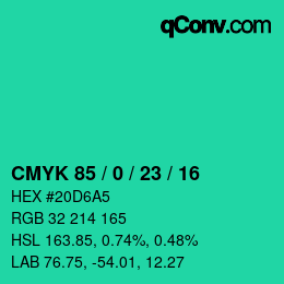カラーコード: CMYK 85 / 0 / 23 / 16 | qconv.com