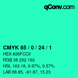 颜色代码: CMYK 85 / 0 / 24 / 1 | qconv.com