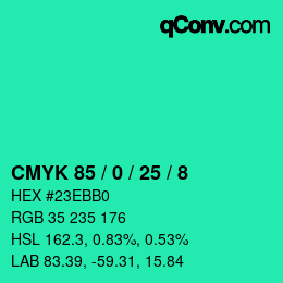 カラーコード: CMYK 85 / 0 / 25 / 8 | qconv.com