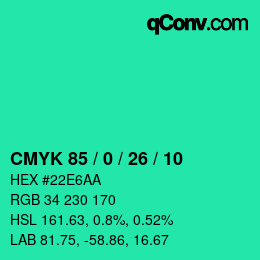 カラーコード: CMYK 85 / 0 / 26 / 10 | qconv.com