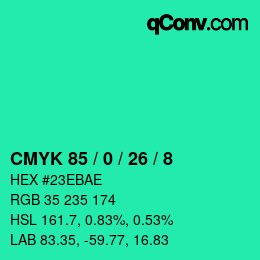 颜色代码: CMYK 85 / 0 / 26 / 8 | qconv.com