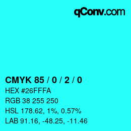 カラーコード: CMYK 85 / 0 / 2 / 0 | qconv.com