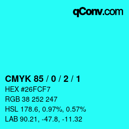 カラーコード: CMYK 85 / 0 / 2 / 1 | qconv.com