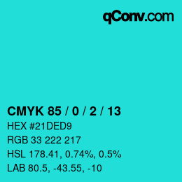 カラーコード: CMYK 85 / 0 / 2 / 13 | qconv.com