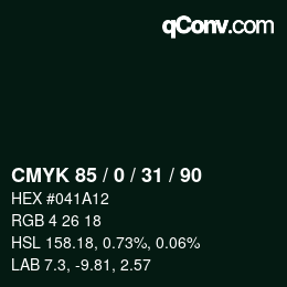 Color code: CMYK 85 / 0 / 31 / 90 | qconv.com