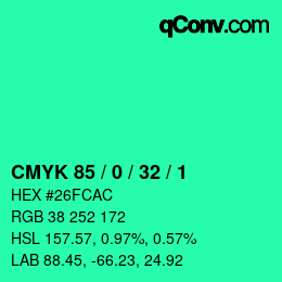 Color code: CMYK 85 / 0 / 32 / 1 | qconv.com