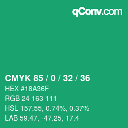 カラーコード: CMYK 85 / 0 / 32 / 36 | qconv.com