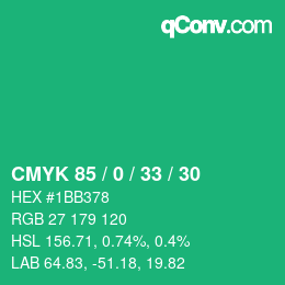 颜色代码: CMYK 85 / 0 / 33 / 30 | qconv.com