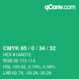 颜色代码: CMYK 85 / 0 / 34 / 32 | qconv.com