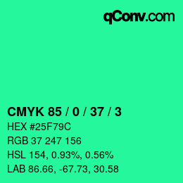 カラーコード: CMYK 85 / 0 / 37 / 3 | qconv.com