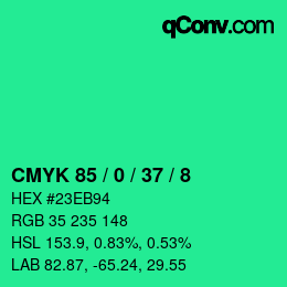 カラーコード: CMYK 85 / 0 / 37 / 8 | qconv.com