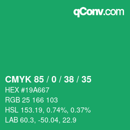 Color code: CMYK 85 / 0 / 38 / 35 | qconv.com